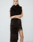 ZERAPHINE FUR SHAWL IN CHOCOLATE BROWN MONGOLIAN FUR