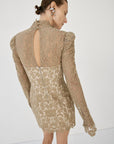 VIRESCO MINI DRESS IN TRUFFLE BROWN LACE - De La Vali