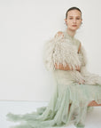 MORWEN MIDI DRESS IN STONE BEIGE & SAGE GREEN FINE LACE