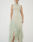 MORWEN MIDI DRESS IN STONE BEIGE & SAGE GREEN FINE LACE