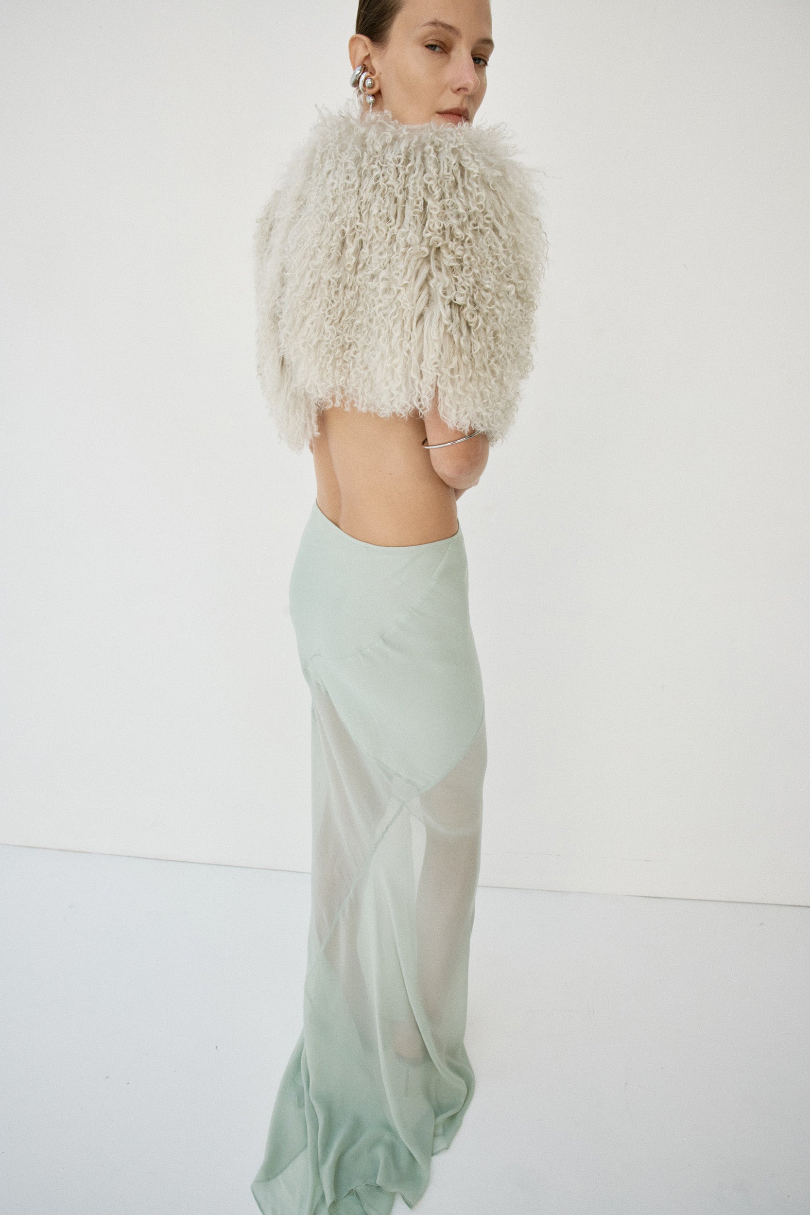 SELENE FUR CAPELET IN CREAM MONGOLIAN FUR