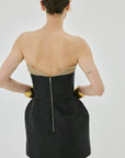 NOCTURNE MINI DRESS IN BLACK AND TRUFFLE BROWN TWILL