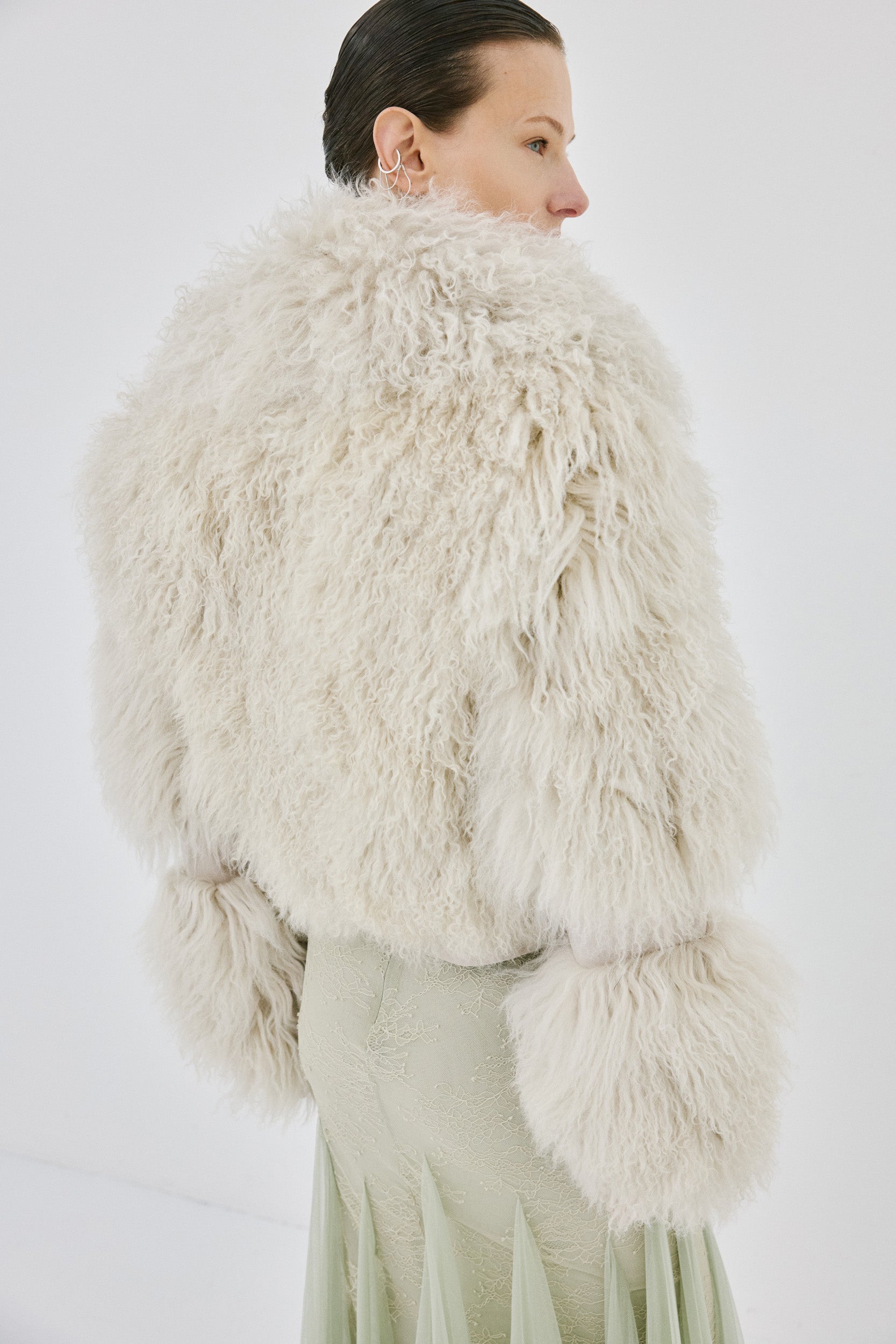 VESPERA JACKET IN CREAM MONGOLIAN FUR