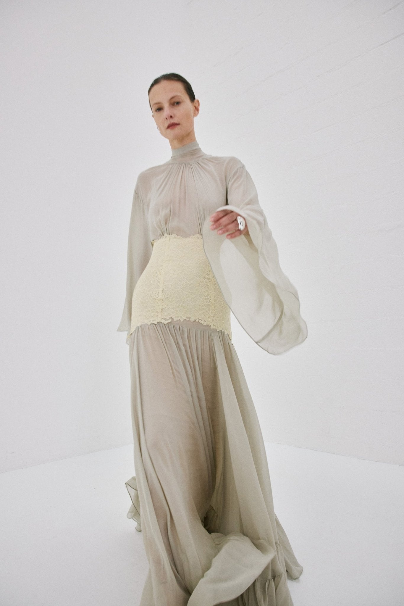 WILLOW MAXI DRESS IN STONE BEIGE AND SOFT YELLOW
