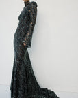 VOTIVA MAXI DRESS IN BLACK METALLIC LACE - De La Vali