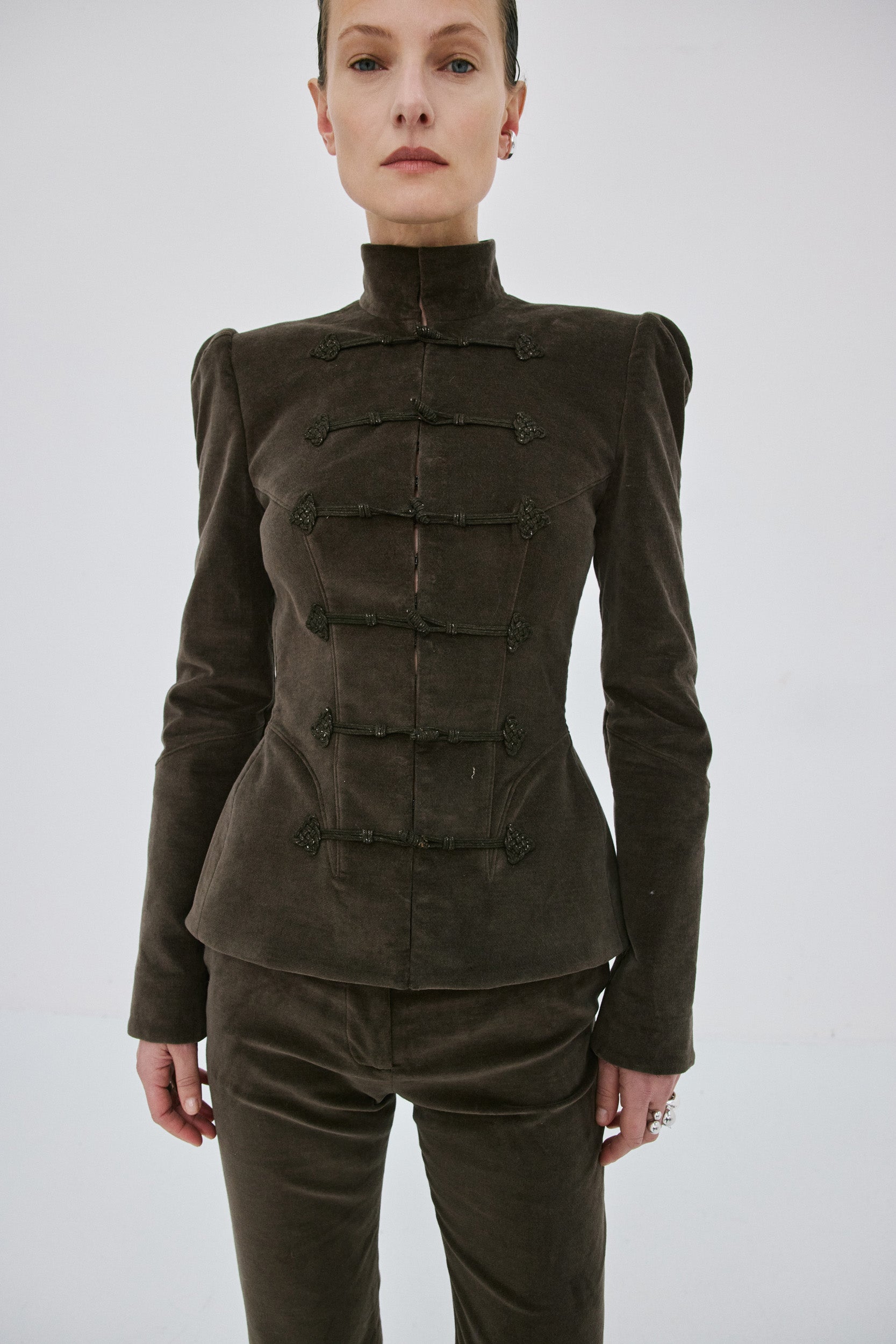 VEGA JACKET IN CHOCOLATE BROWN COTTON VELVET