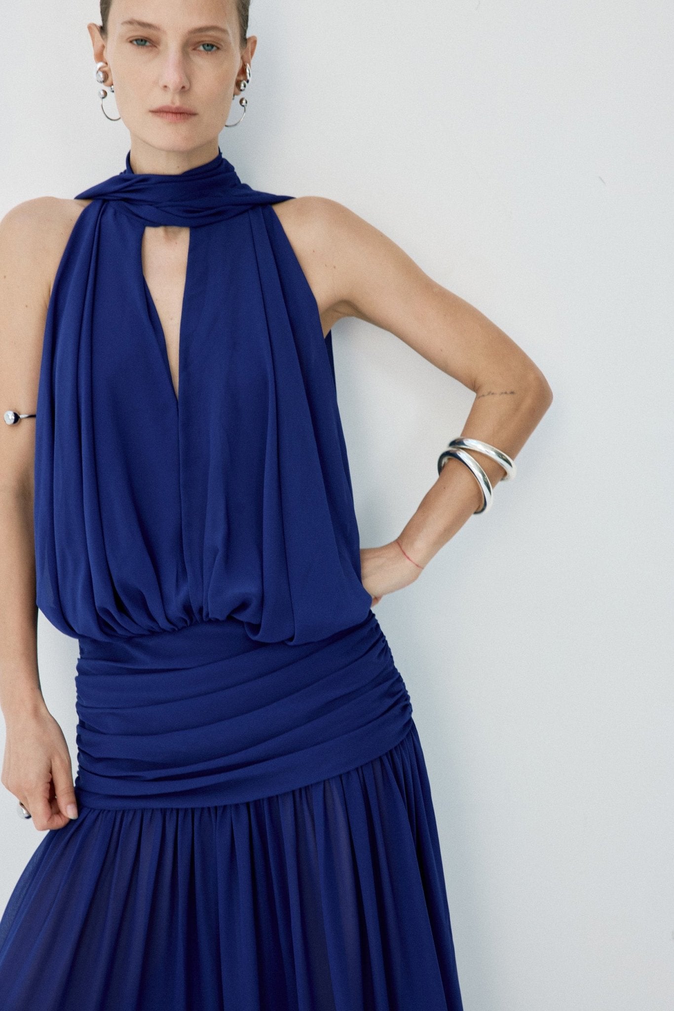 CRUZ MAXI DRESS IN DEEP BLUE CHIFFON