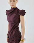COSIMA MINI DRESS IN PLUM SATIN