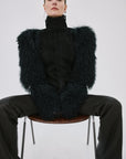 LUNETH JACKET IN BLACK MONGOLIAN FUR & SUEDE