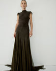 ZEPHYRA MAXI DRESS IN CHOCOLATE BROWN FINE LACE