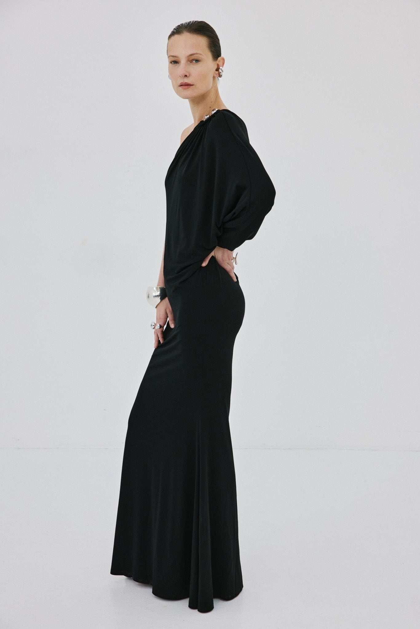 LUMEN MAXI DRESS IN BLACK MATT