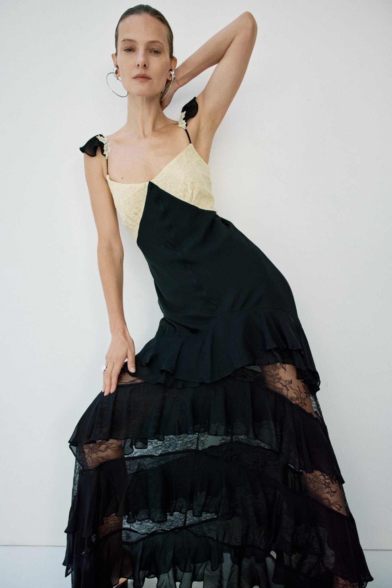 AURALITE MAXI DRESS IN BLACK AND SOFT YELLOW