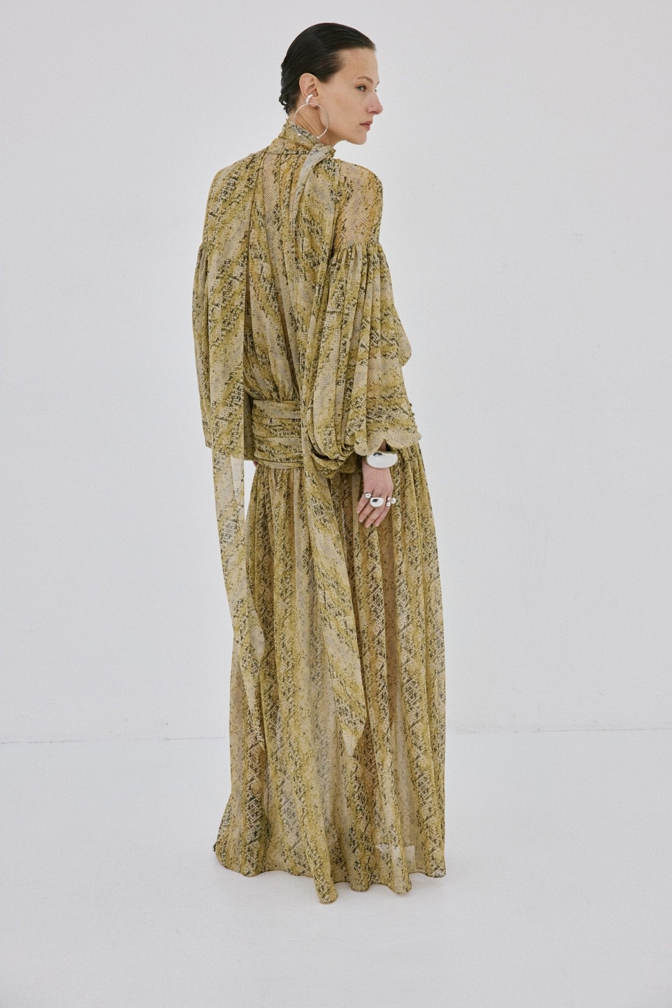 SOLANA MAXI DRESS IN SERPIENTE YELLOW CHIFFON
