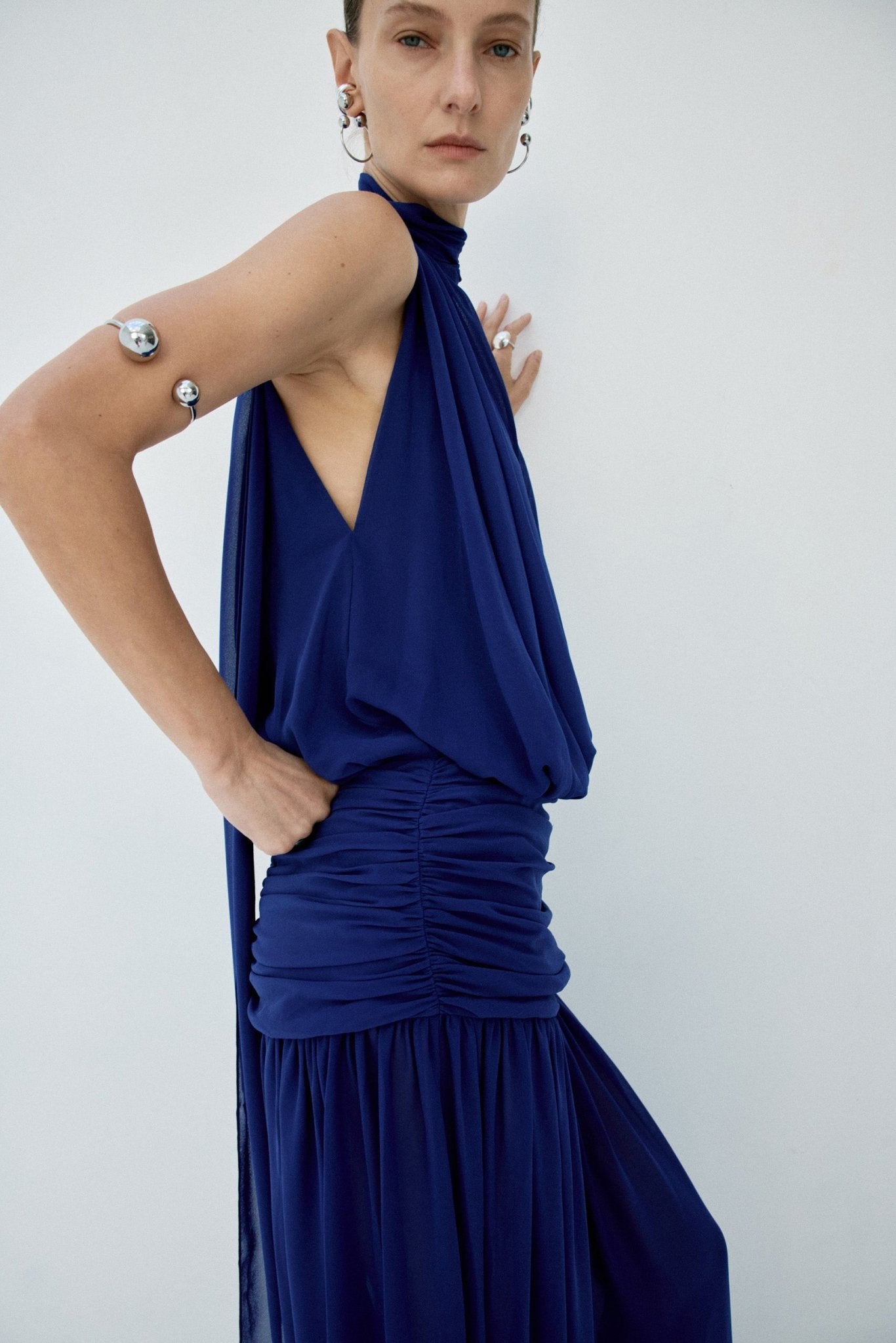 CRUZ MAXI DRESS IN DEEP BLUE CHIFFON