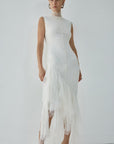 MORWEN MIDI DRESS IN IVORY FINE LACE - De La Vali