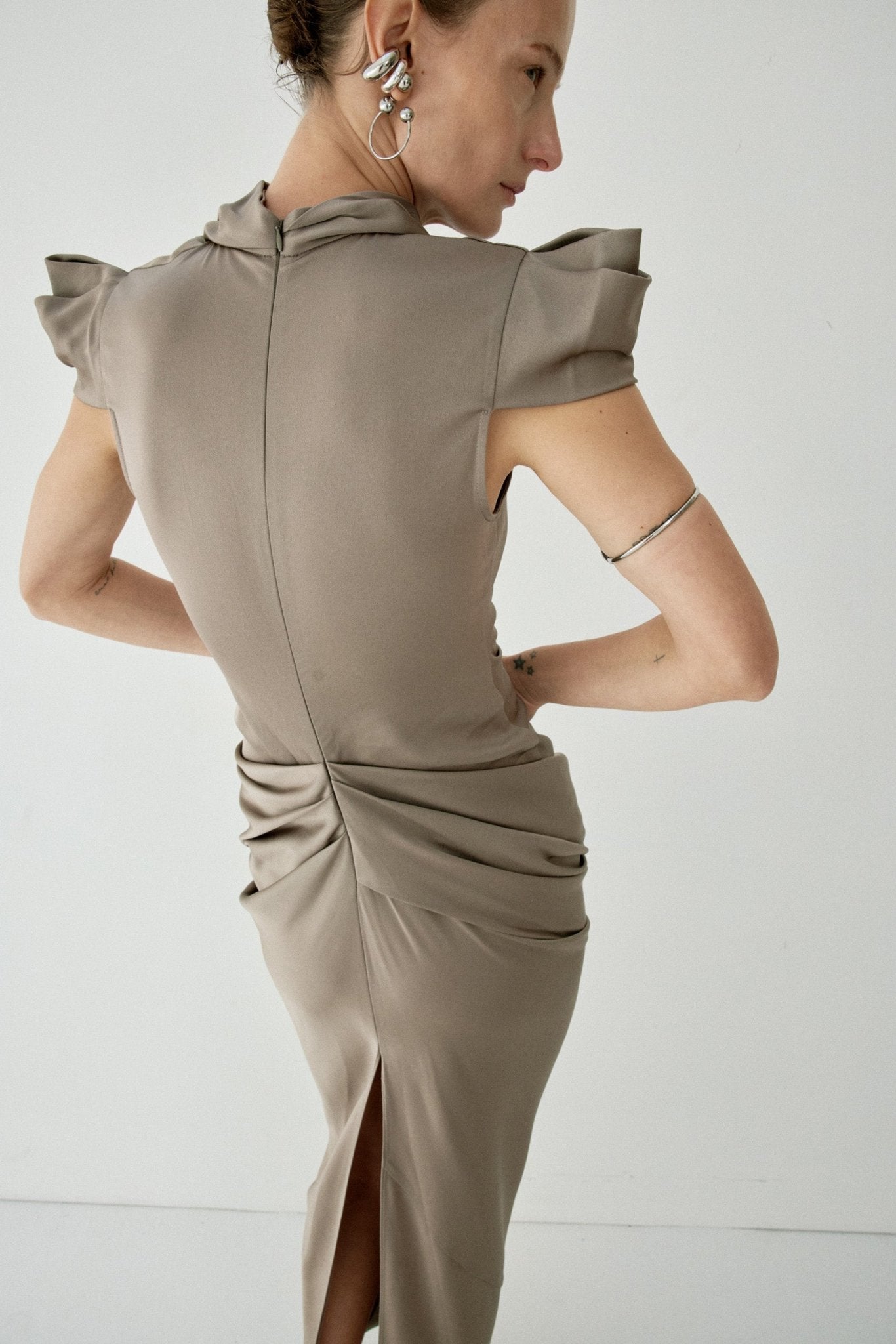 COSIMA MAXI DRESS IN TRUFFLE BROWN SATIN