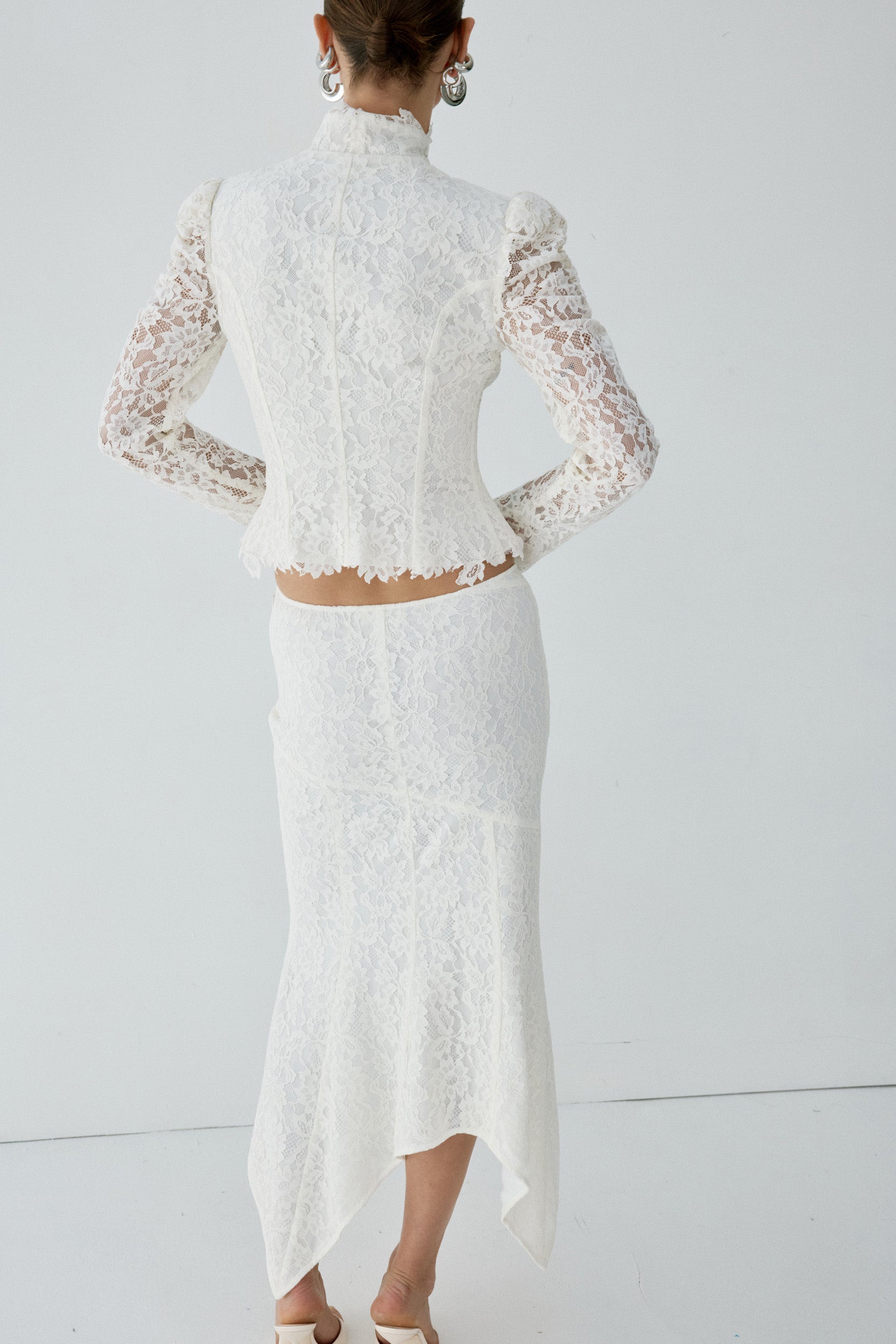 FAELA MIDI SKIRT IN IVORY LACE