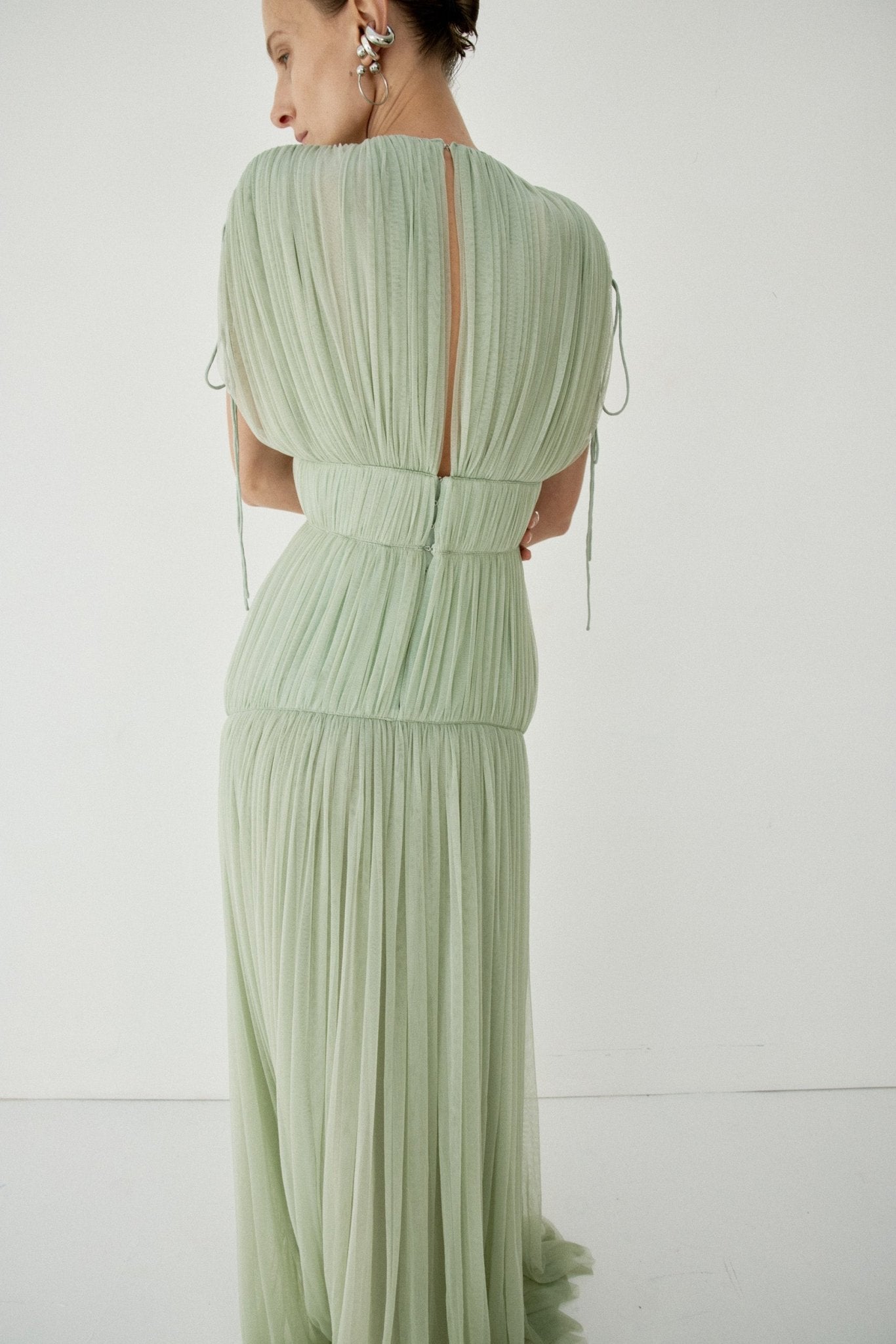 NYMERA MAXI DRESS IN SAGE GREEN TULLE
