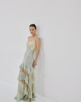 AURALITE MAXI DRESS IN SAGE GREEN AND SOFT YELLOW