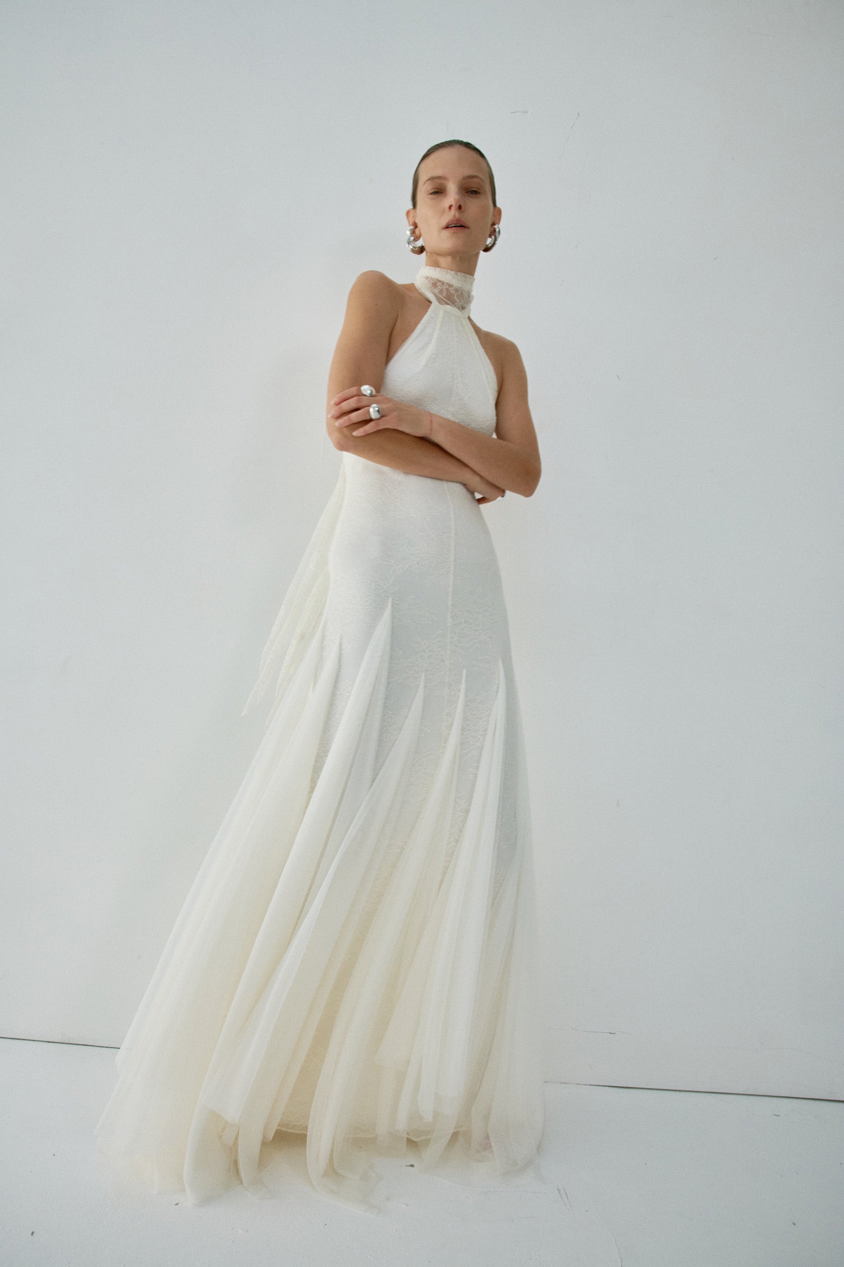 ELOWEN MAXI DRESS IN IVORY FINE LACE - De La Vali