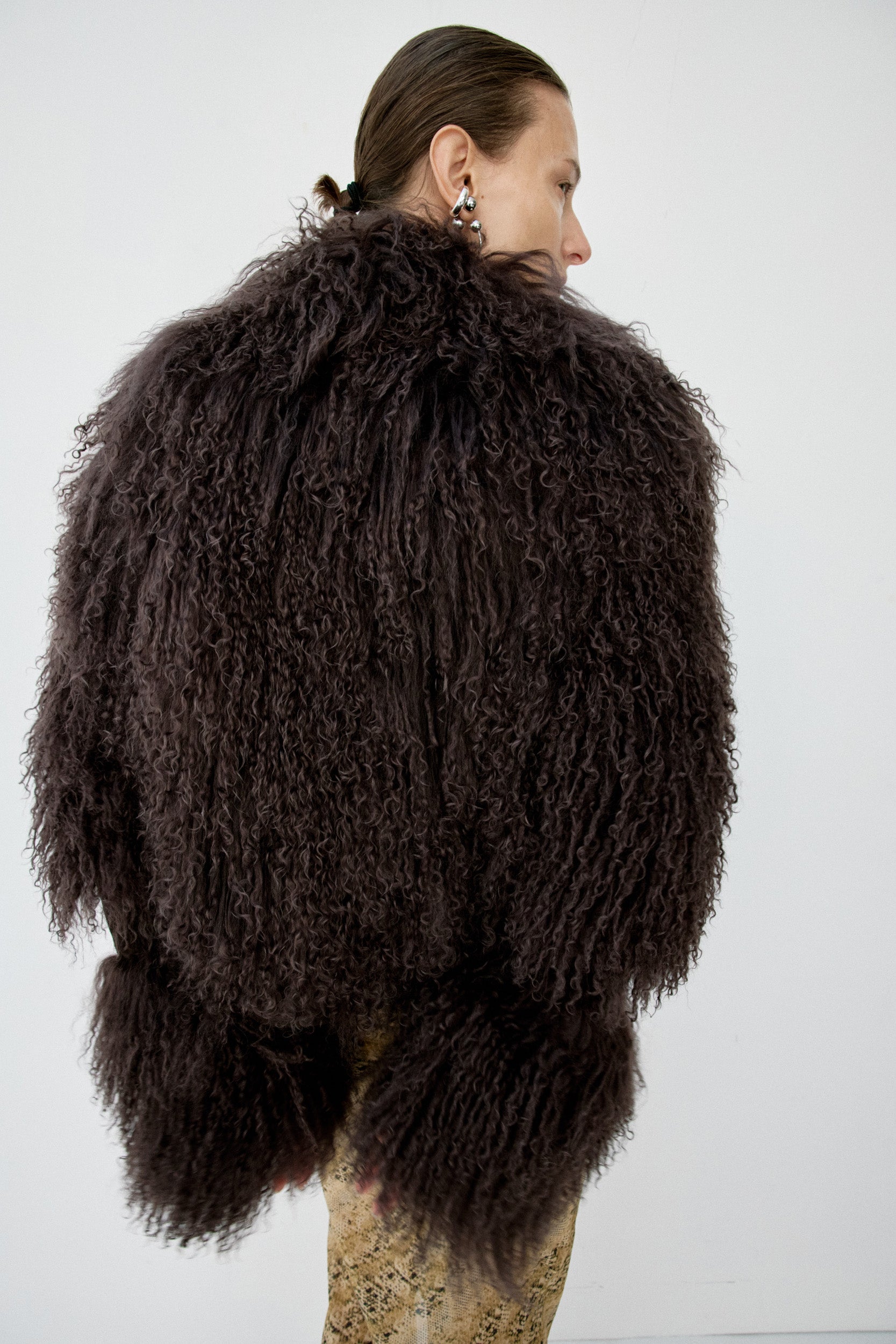 VESPERA JACKET IN CHOCOLATE BROWN MONGOLIAN FUR