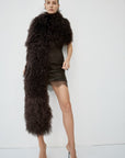 ZERAPHINE FUR SHAWL IN CHOCOLATE BROWN MONGOLIAN FUR