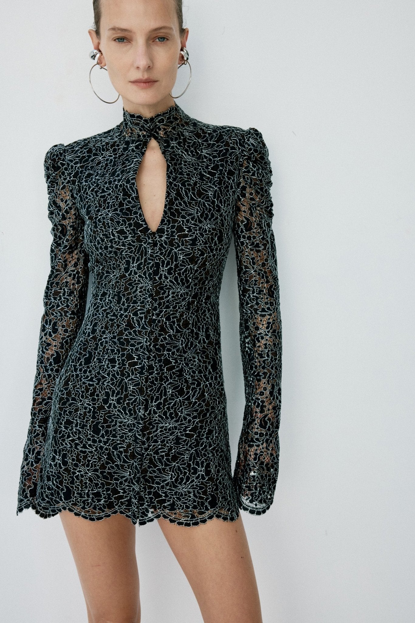 GALENA MINI DRESS IN BLACK METALLIC LACE