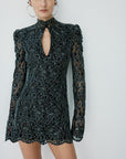 GALENA MINI DRESS IN BLACK METALLIC LACE
