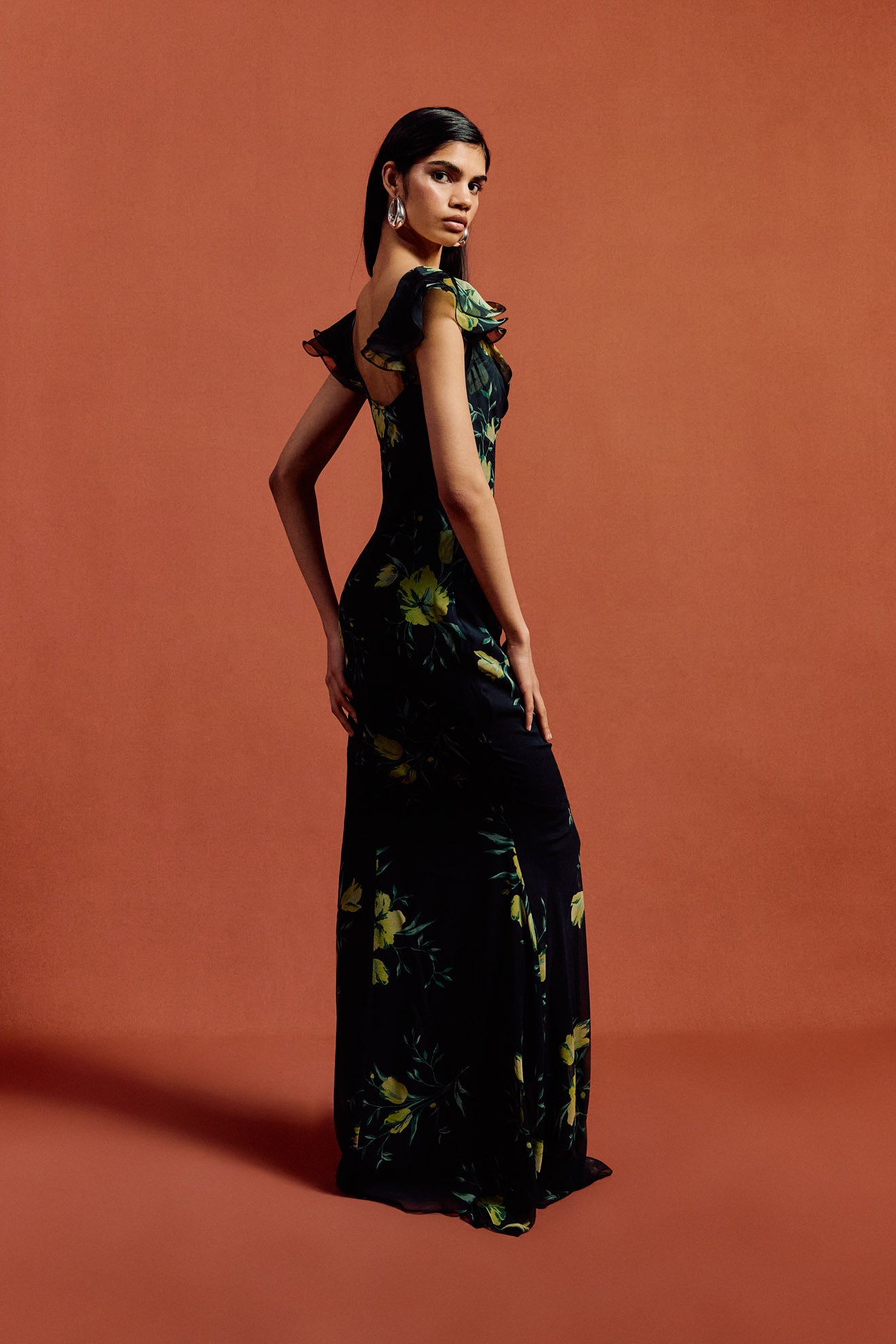 GAIA MAXI DRESS IN PRIMAVERA - BLACK SILK CHIFFON - De La Vali