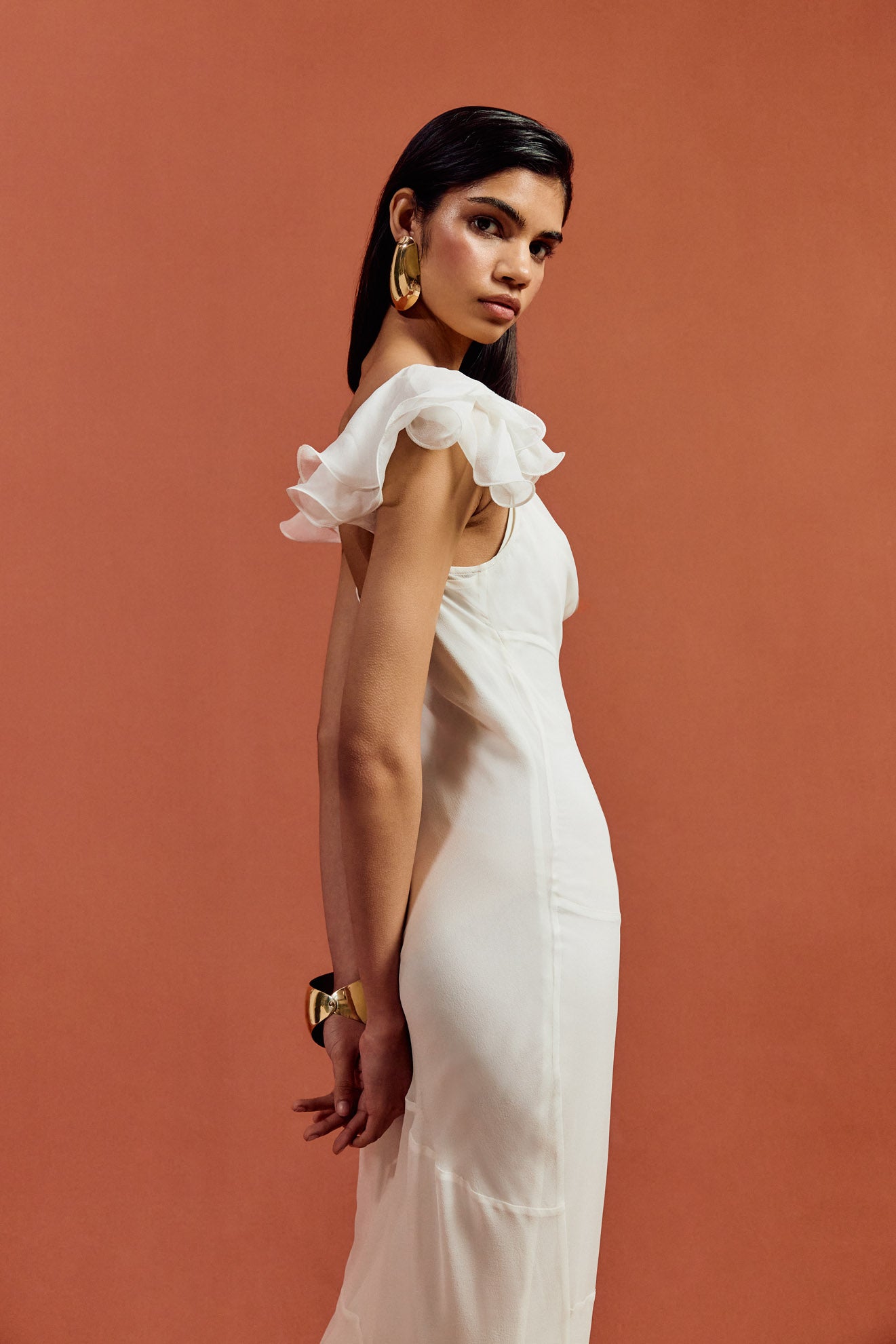 GAIA MAXI DRESS IN IVORY SILK CHIFFON - De La Vali