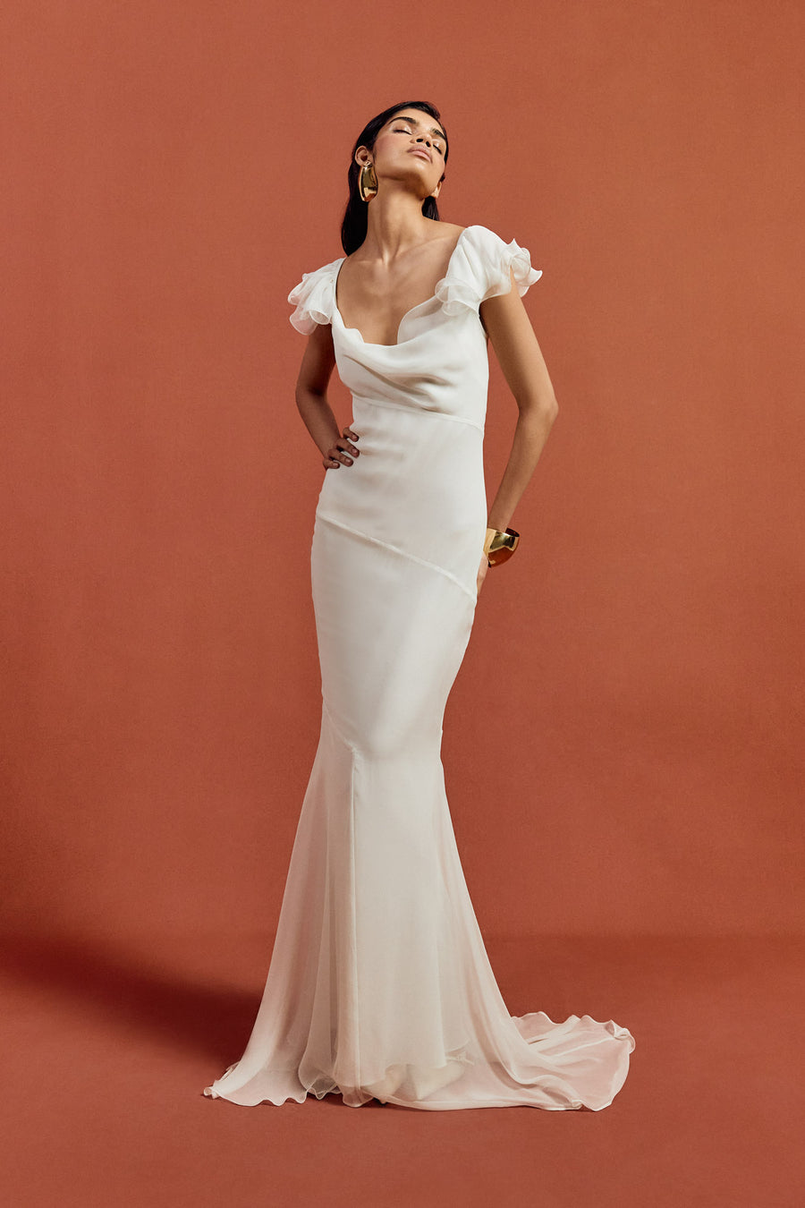 GAIA MAXI DRESS IN IVORY SILK CHIFFON DE LA VALI OFFICIAL GAIA MAXI DRESS IN IVORY SILK CHIFFON DE LA VALI OFFICIAL