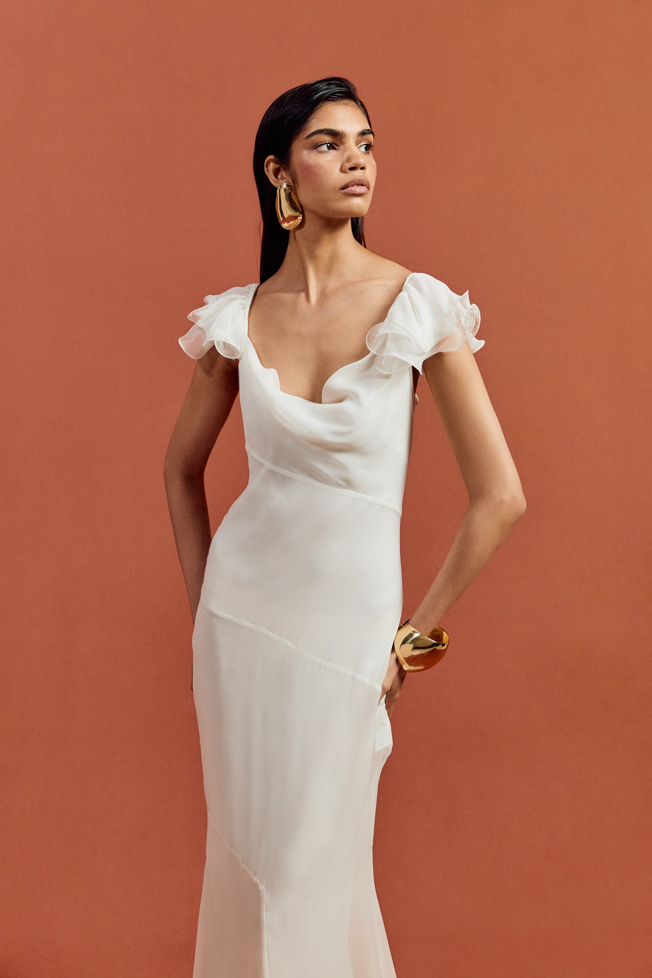 GAIA MAXI DRESS IN IVORY SILK CHIFFON - De La Vali