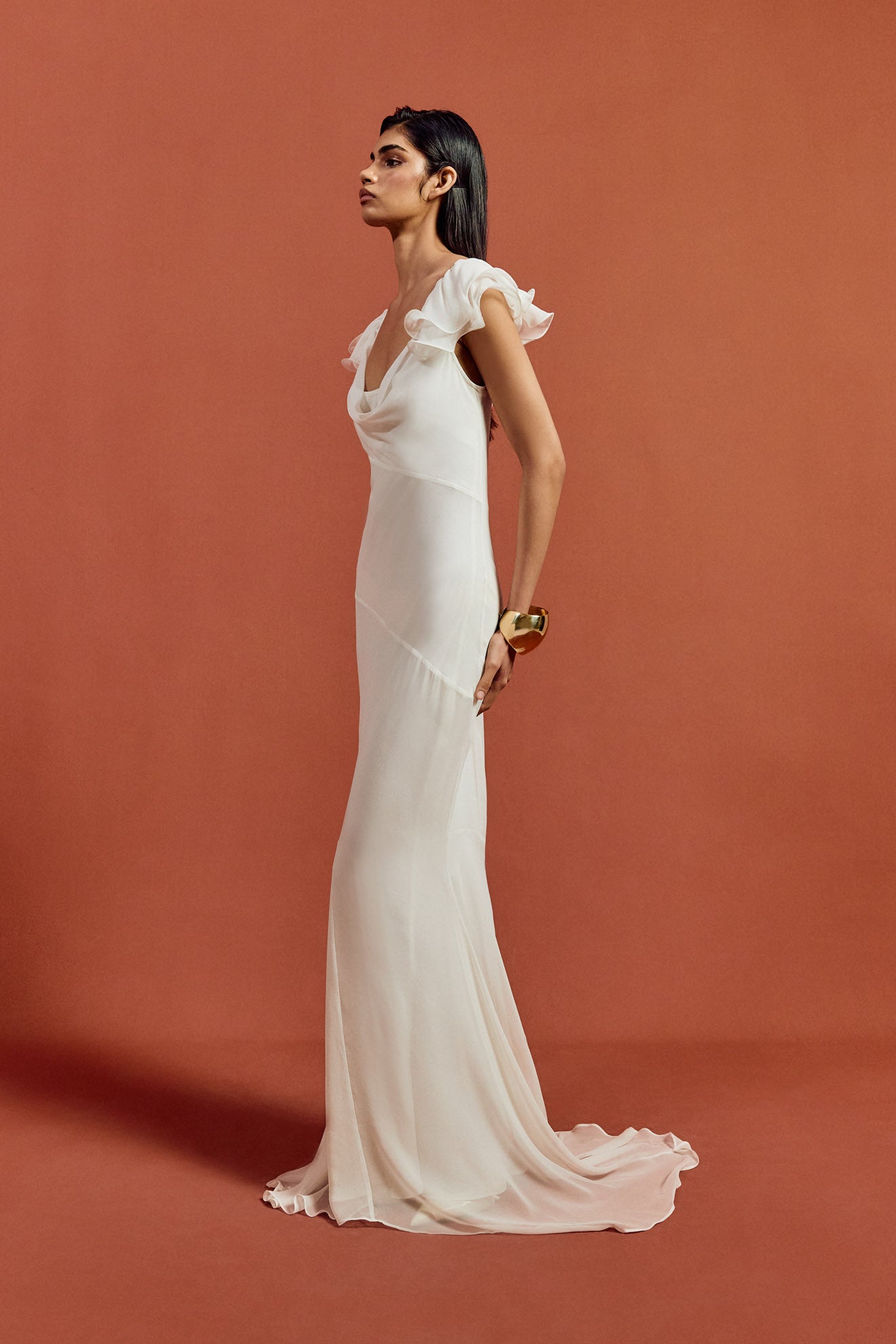 GAIA MAXI DRESS IN IVORY SILK CHIFFON - De La Vali