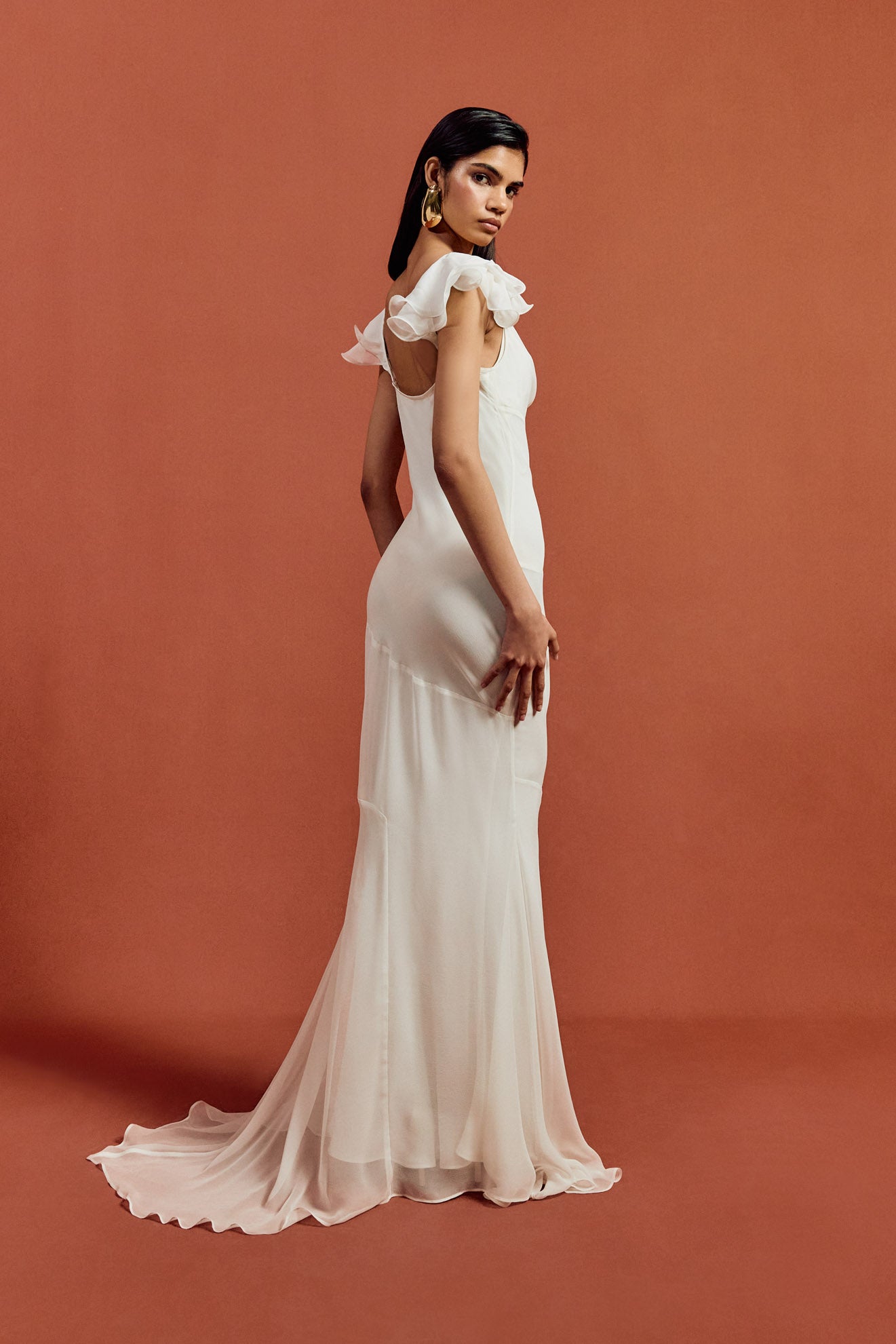 GAIA MAXI DRESS IN IVORY SILK CHIFFON - De La Vali