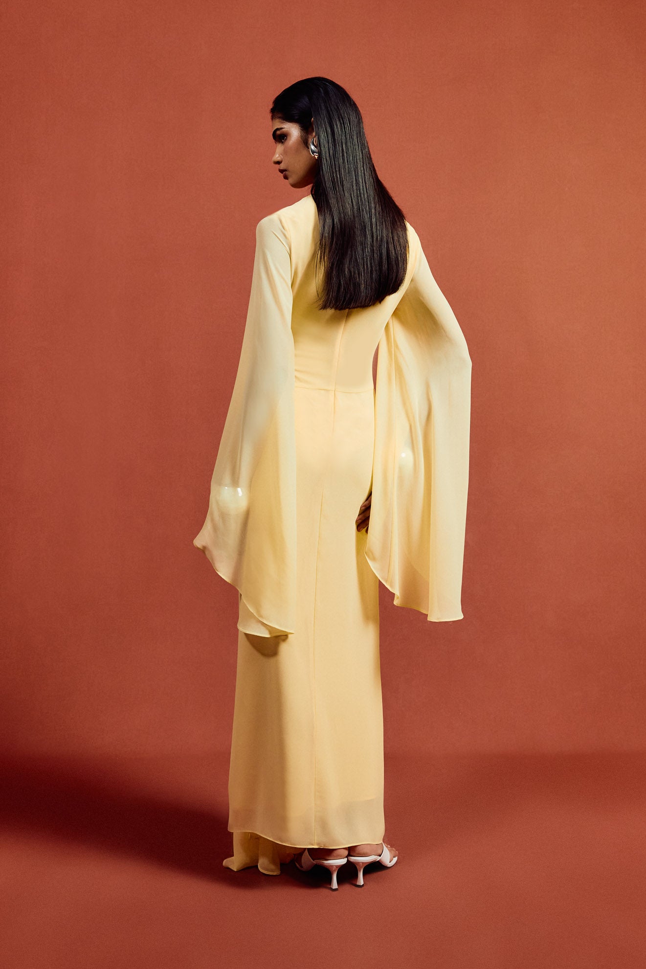 HAUSOS MAXI DRESS IN SHERBET YELLOW CHIFFON - De La Vali