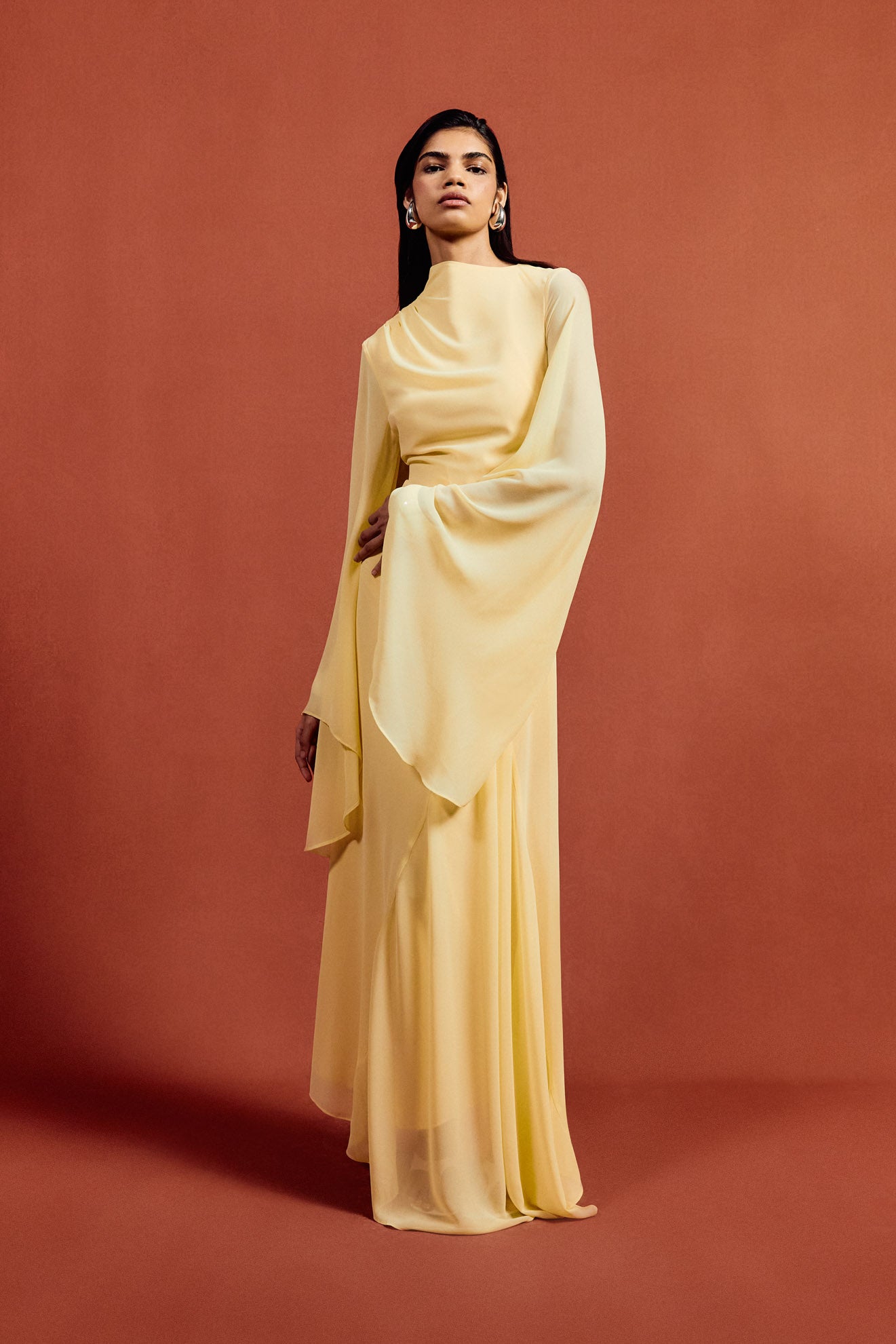 HAUSOS MAXI DRESS IN SHERBET YELLOW CHIFFON - De La Vali