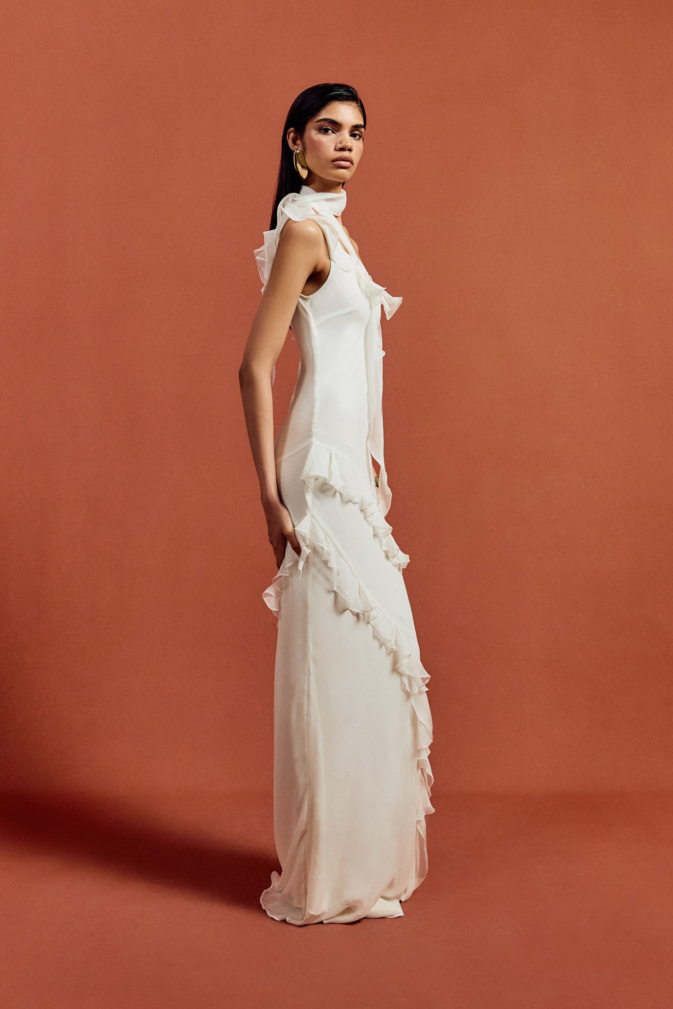 HEMERA MAXI DRESS IN IVORY SILK CHIFFON - De La Vali