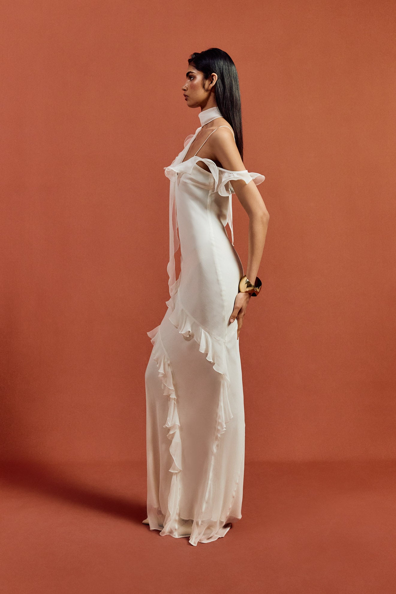 HEMERA MAXI DRESS IN IVORY SILK CHIFFON - De La Vali