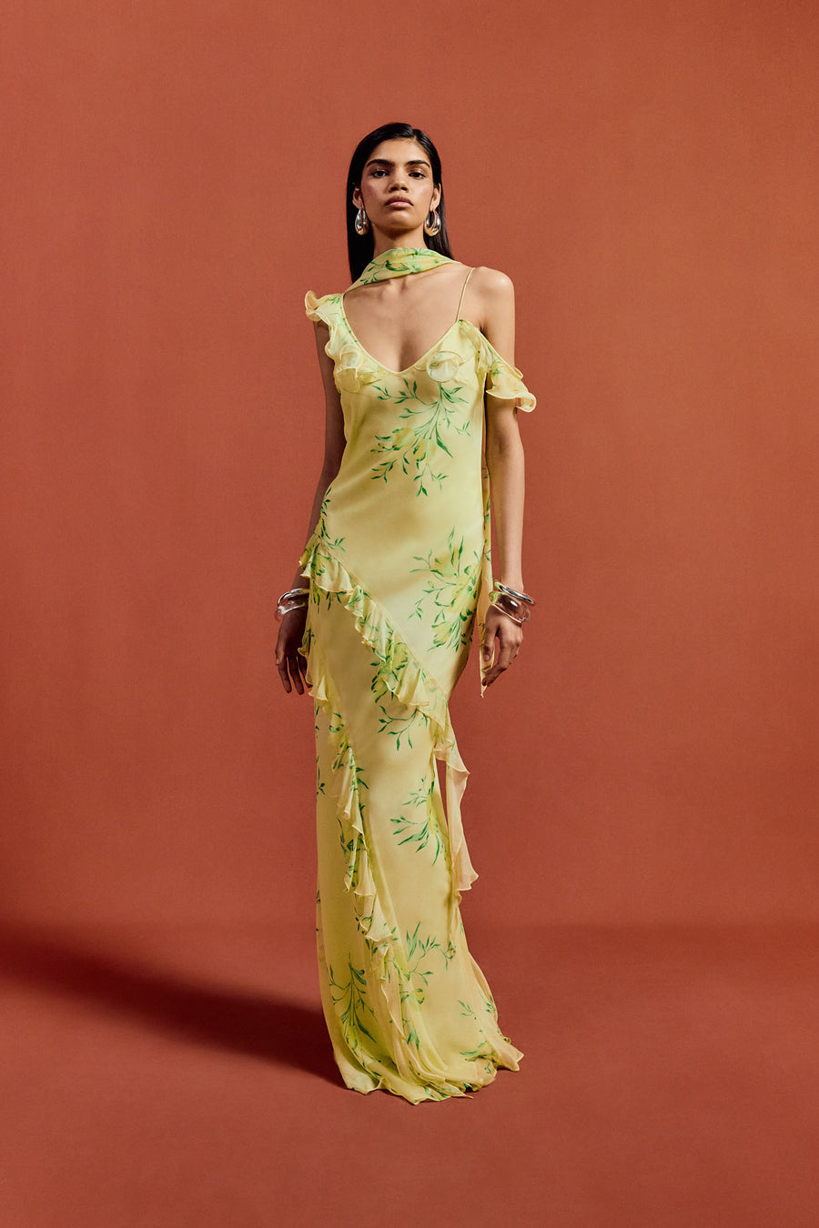 HEMERA MAXI DRESS IN PRIMAVERA - YELLOW SILK CHIFFON DE LA VALI OFFICIAL HEMERA MAXI DRESS IN PRIMAVERA - YELLOW SILK CHIFFON DE LA VALI OFFICIAL