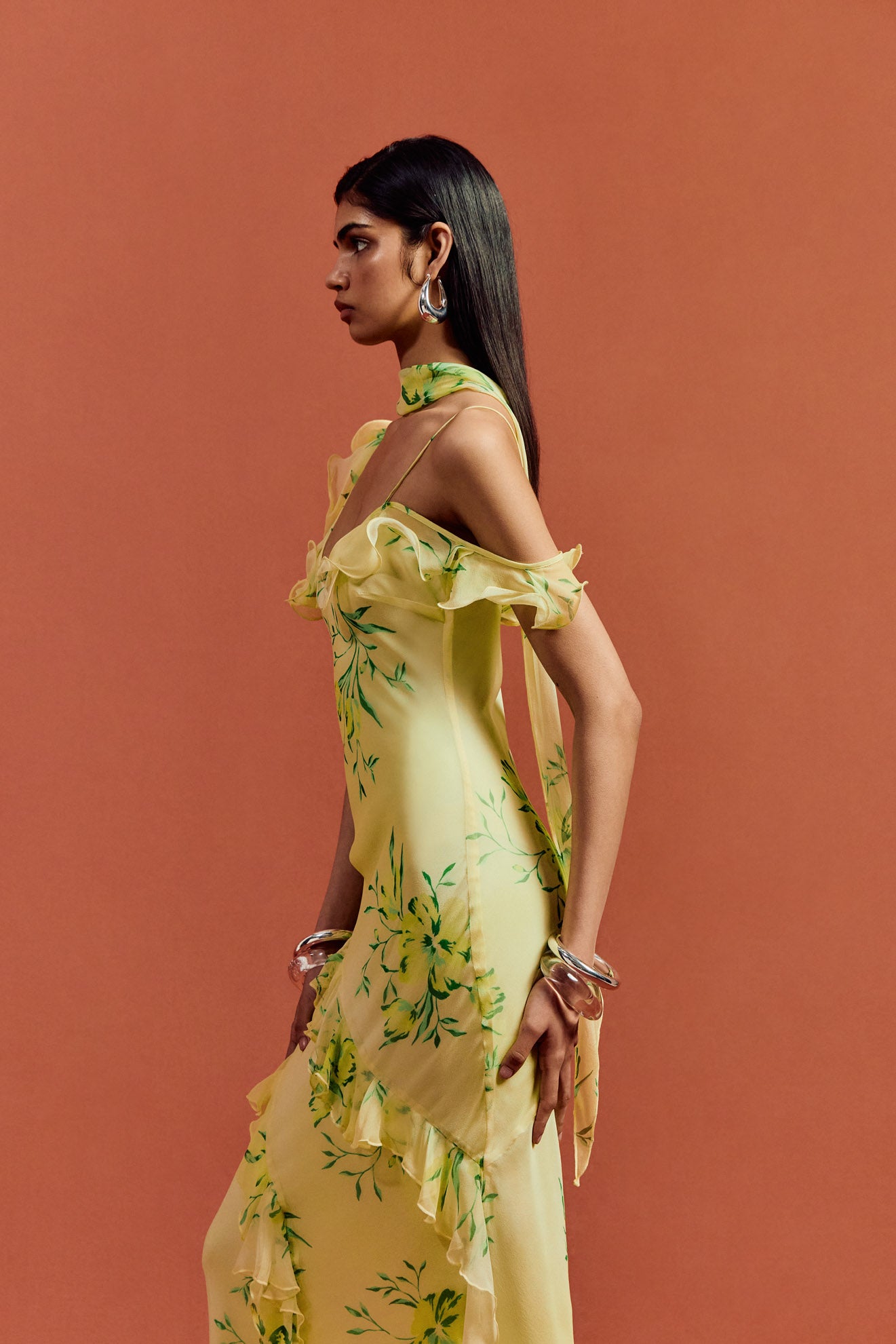 HEMERA MAXI DRESS IN PRIMAVERA - YELLOW SILK CHIFFON - De La Vali