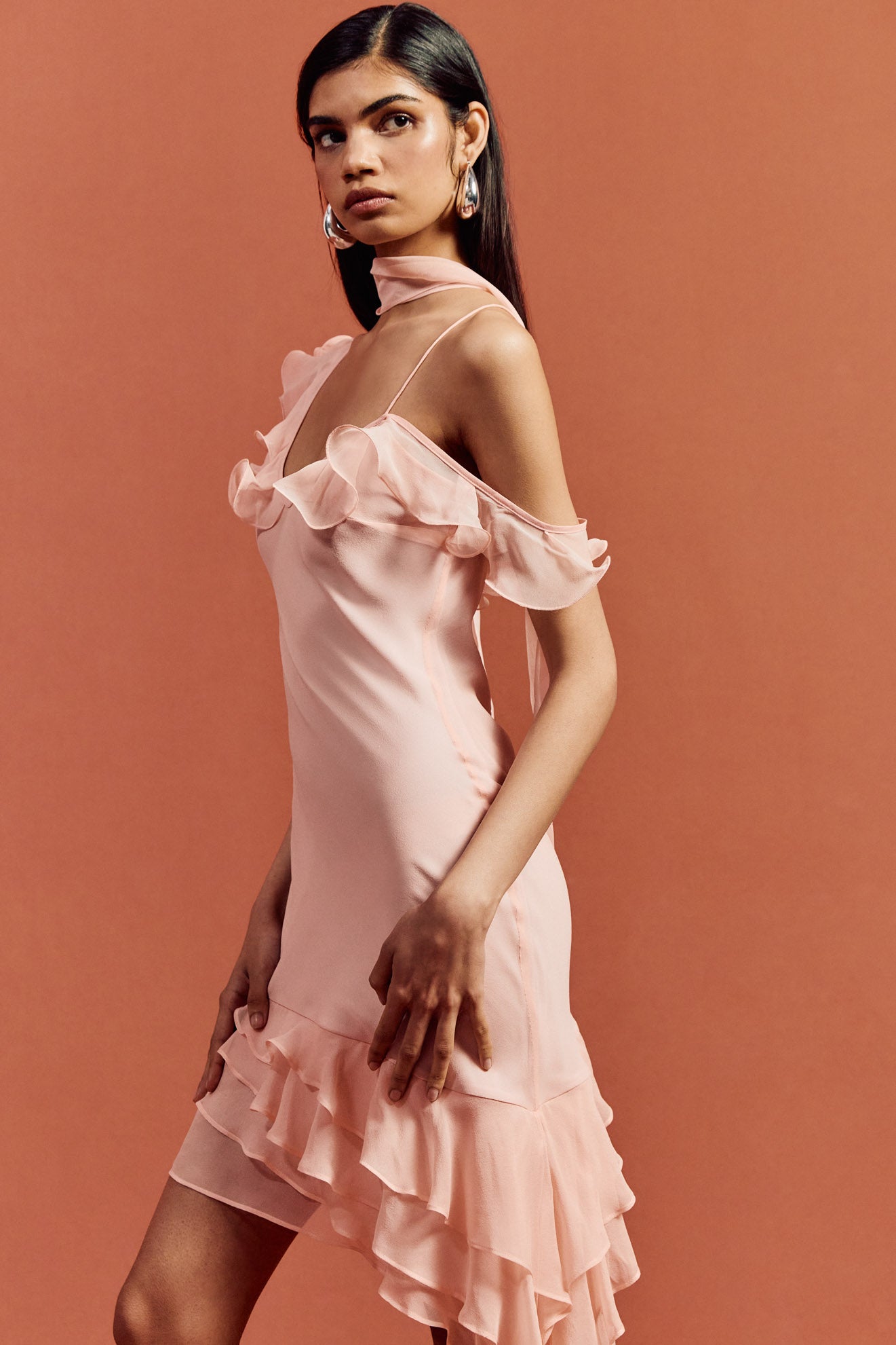 HEMERA MINI DRESS IN BABY PINK SILK CHIFFON - De La Vali