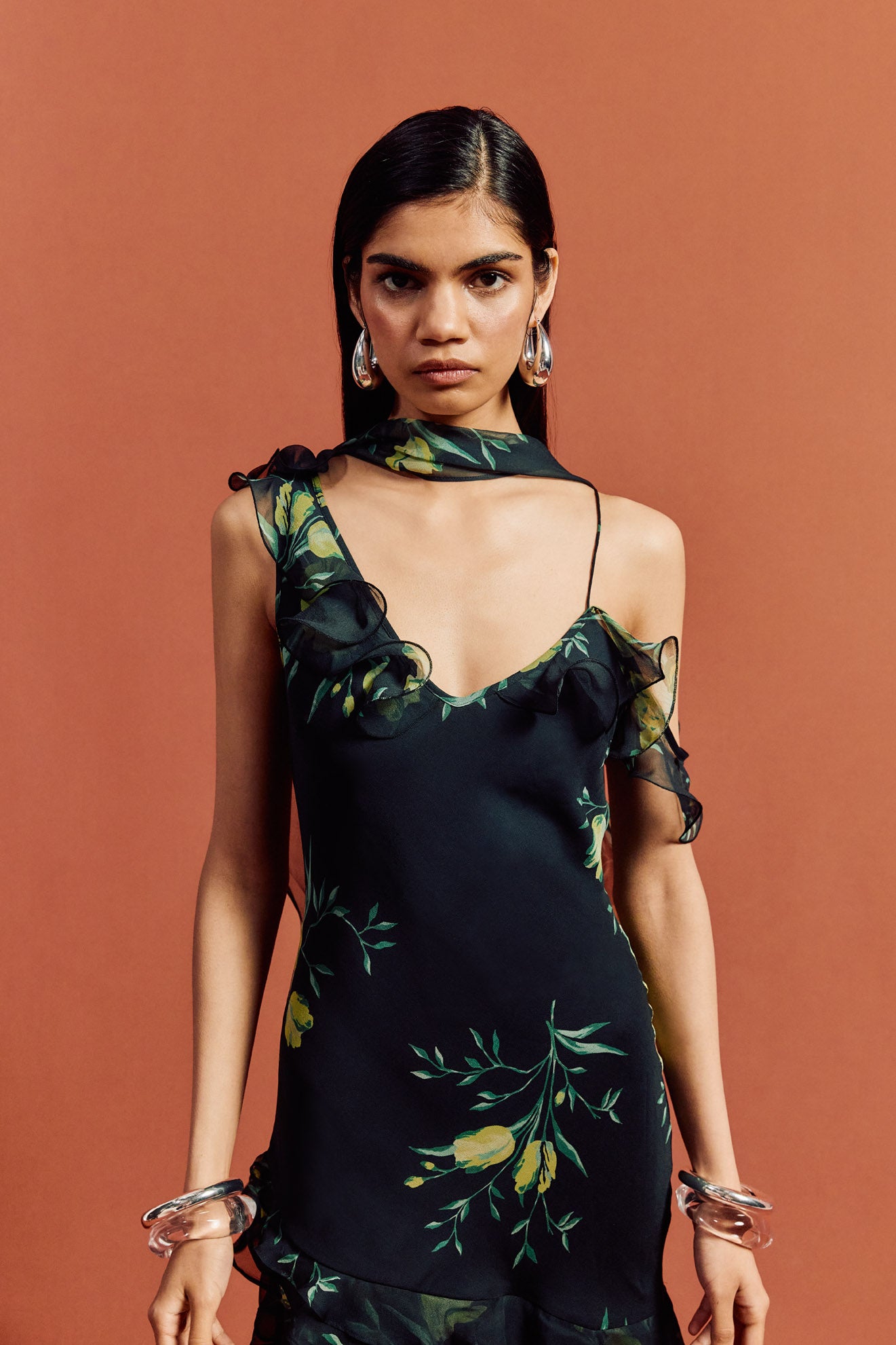 HEMERA MINI DRESS IN PRIMAVERA - BLACK SILK CHIFFON - De La Vali