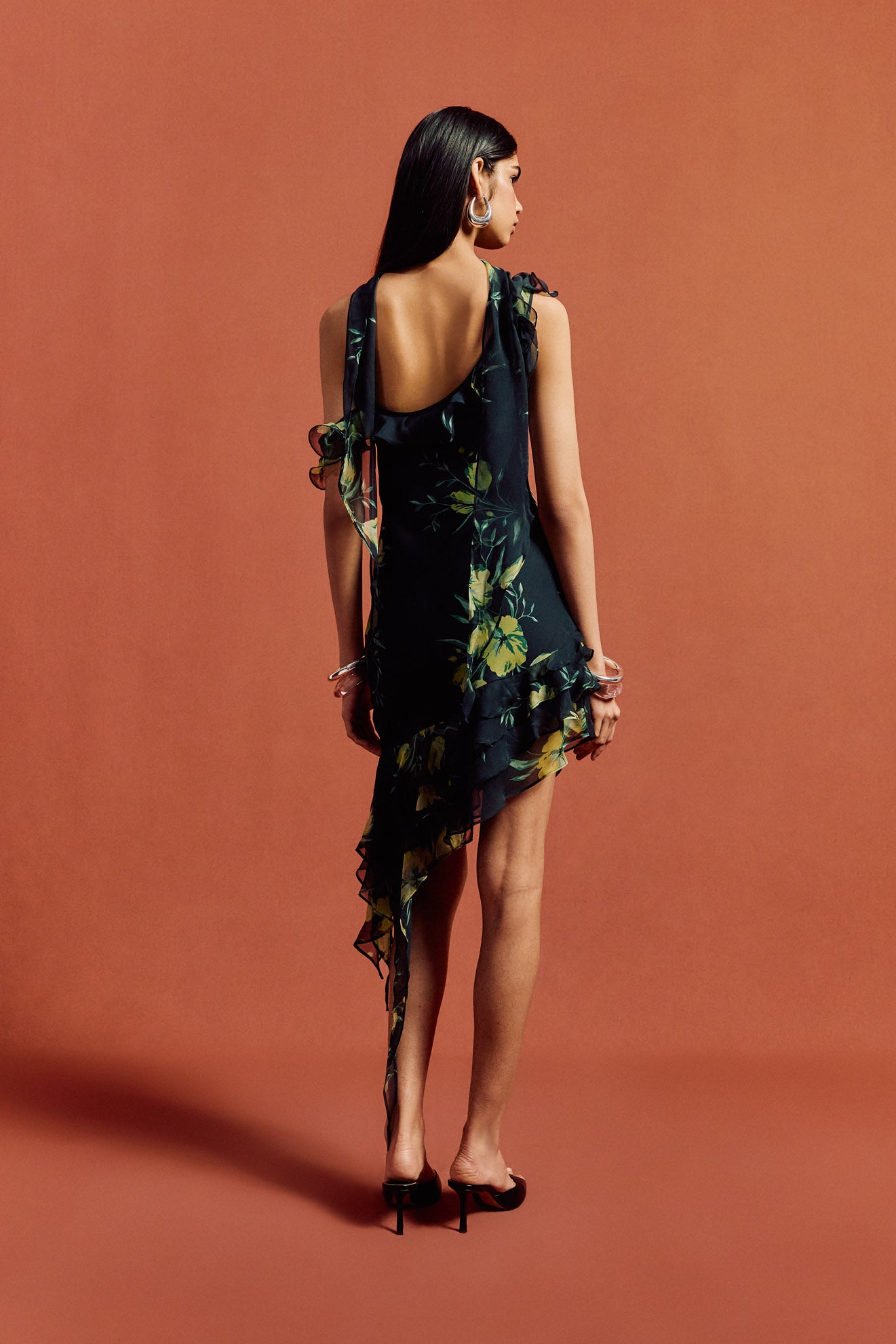 HEMERA MINI DRESS IN PRIMAVERA - BLACK SILK CHIFFON - De La Vali