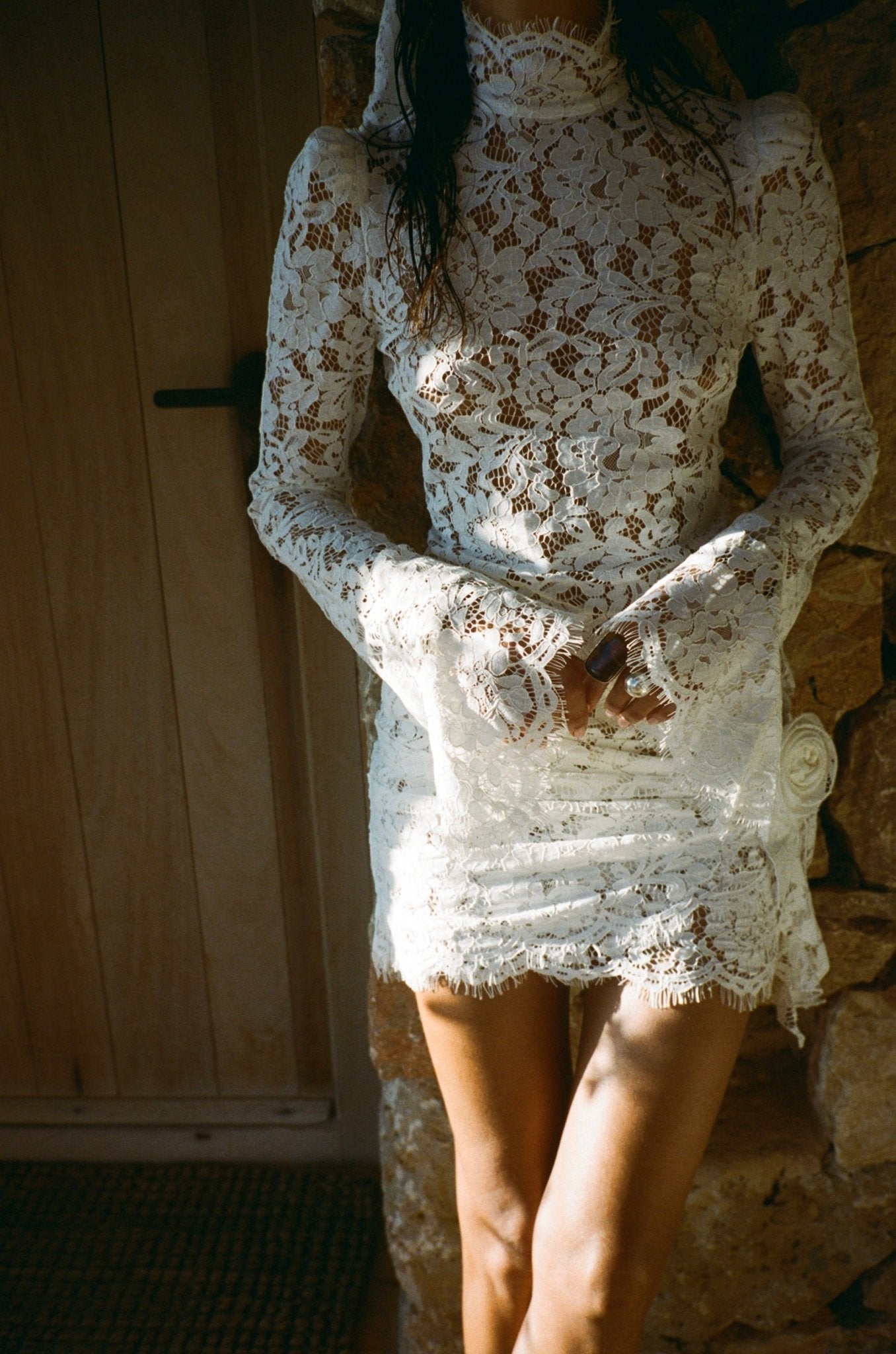 BODITA MINI DRESS IN WHITE COTTON LACE - De La Vali