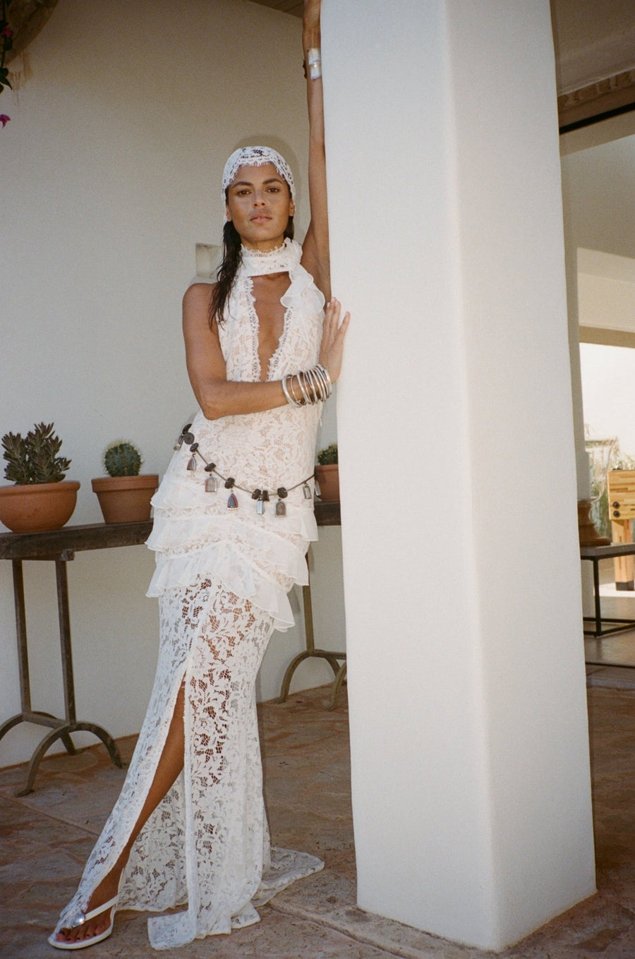 BONITA MAXI DRESS IN WHITE COTTON LACE – DE LA VALI OFFICIAL