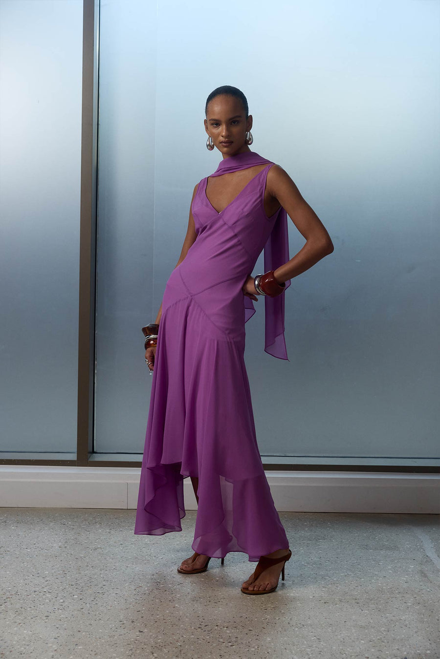 Mistica Midi Dress in Magenta Georgette