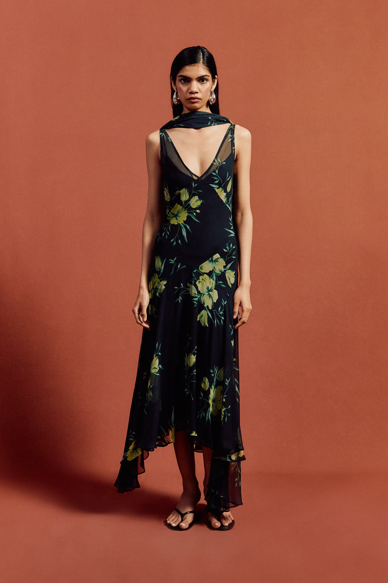 MISTICA MIDI DRESS IN PRIMAVERA - BLACK SILK CHIFFON - De La Vali