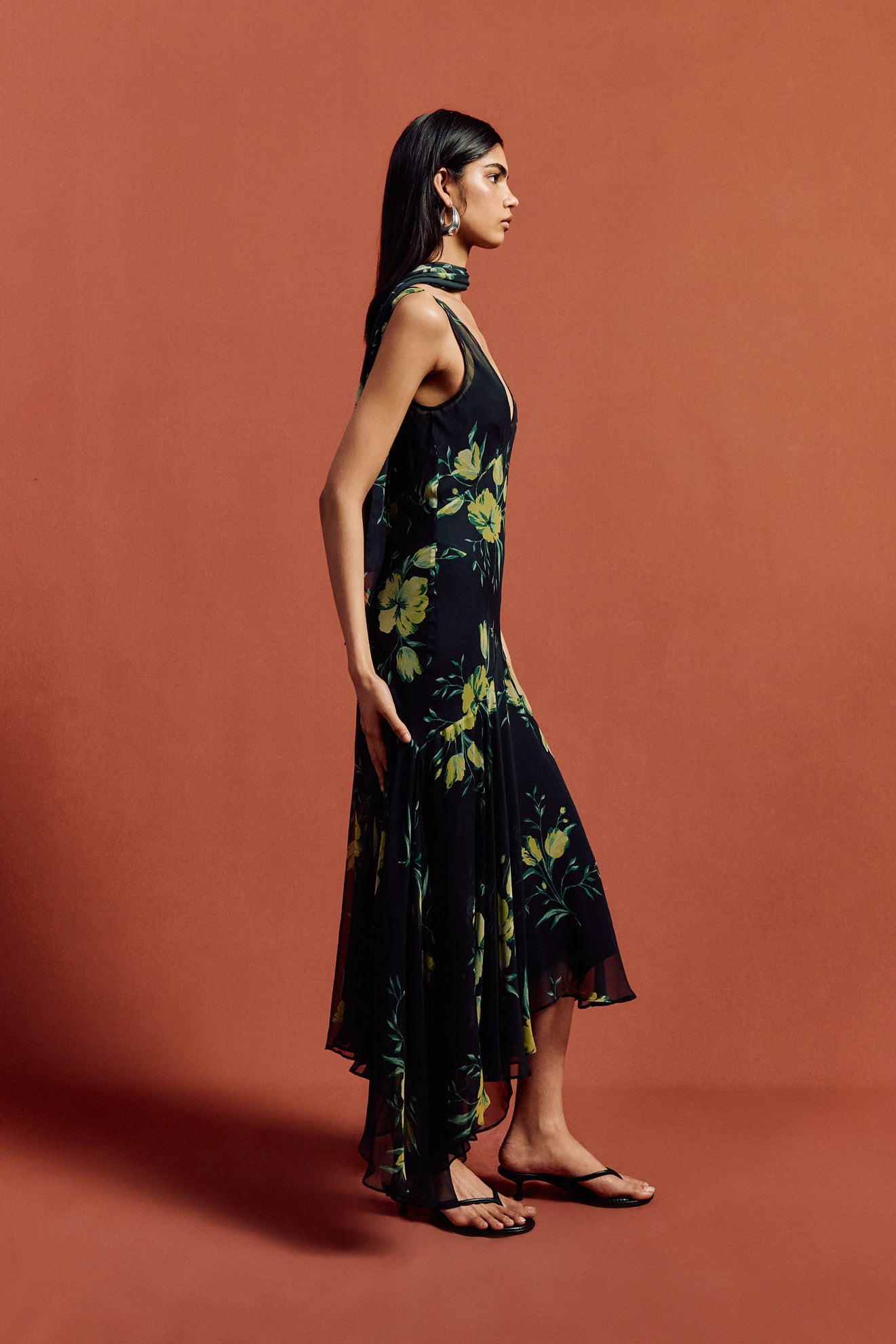 MISTICA MIDI DRESS IN PRIMAVERA - BLACK SILK CHIFFON - De La Vali