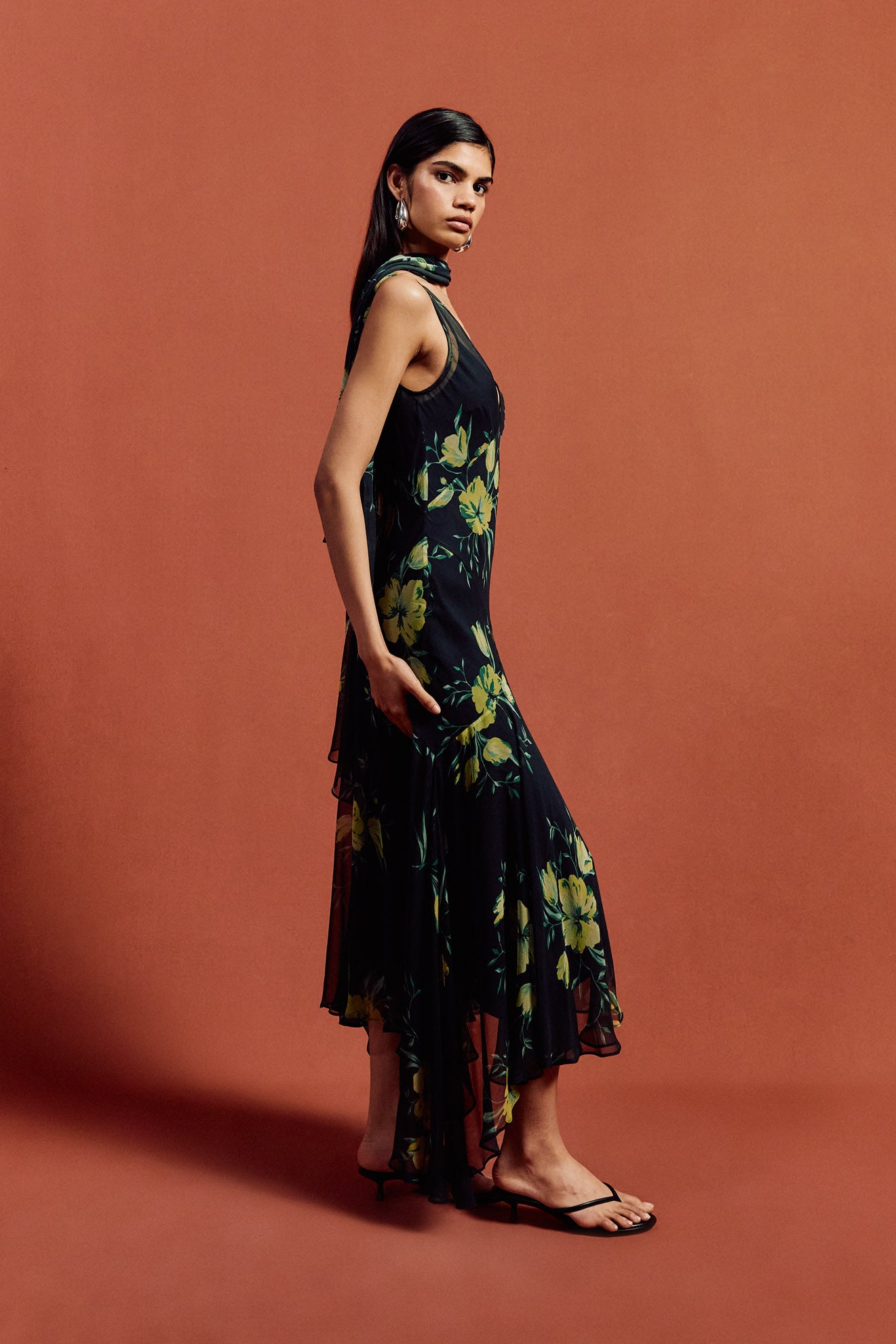 MISTICA MIDI DRESS IN PRIMAVERA - BLACK SILK CHIFFON - De La Vali