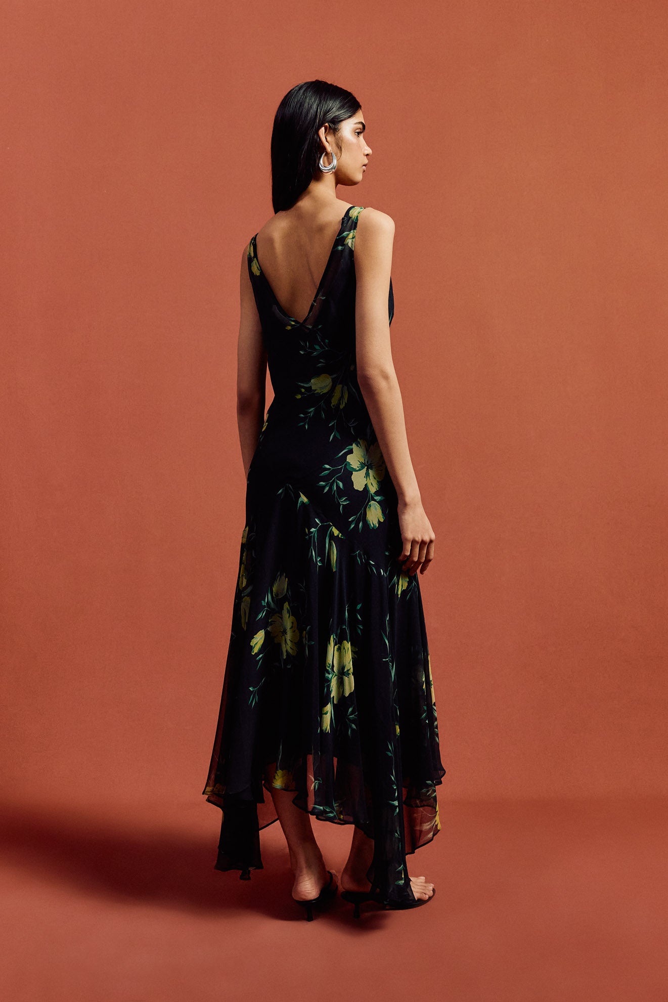 MISTICA MIDI DRESS IN PRIMAVERA - BLACK SILK CHIFFON - De La Vali